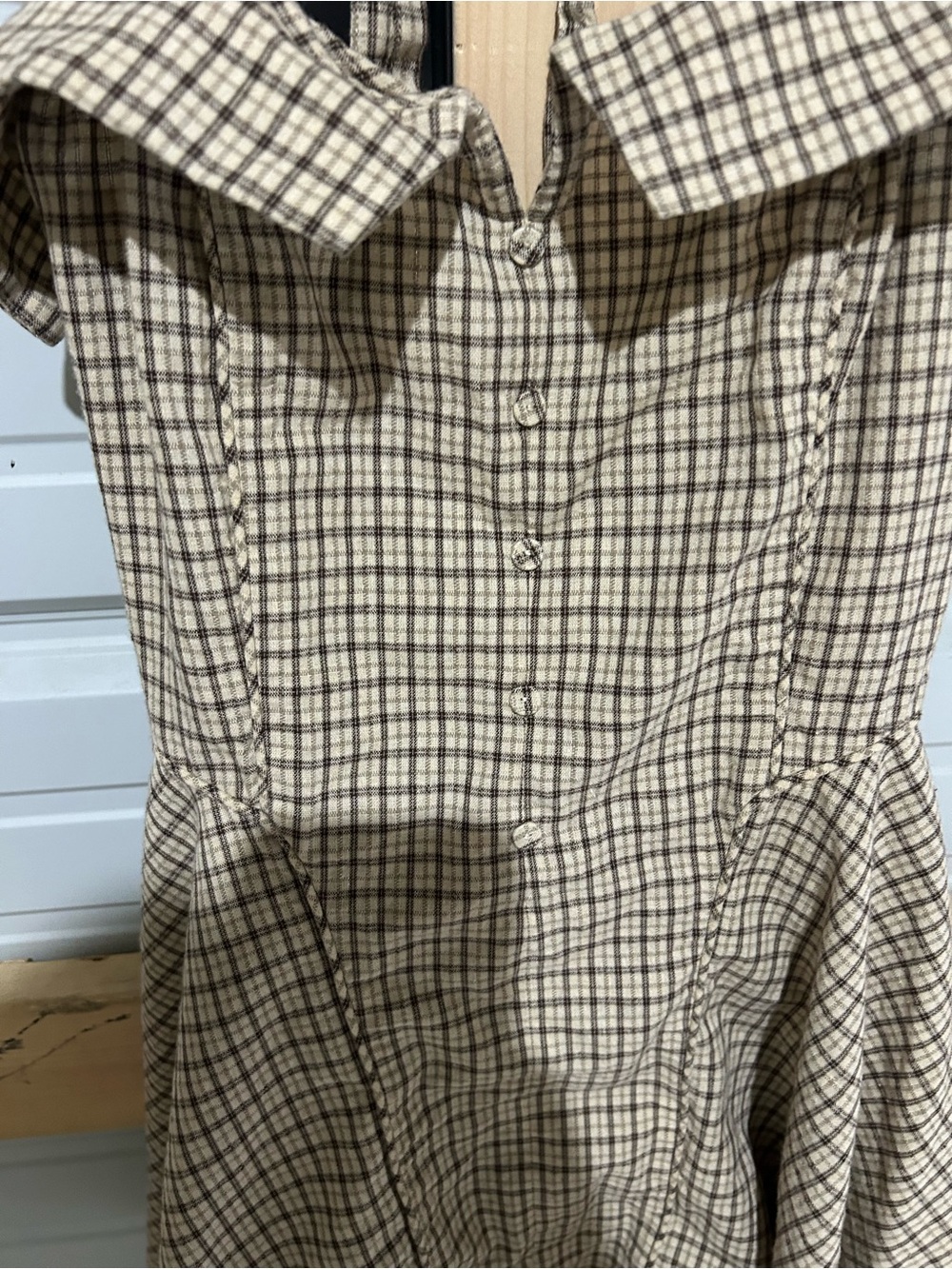 Day + Moon Plaid Tie Neck Fit & Flare Mini Dress Size S Preppy Fall Staple - Picture 3 of 9